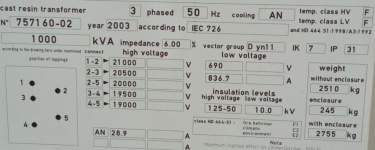 Frances Transfo 20Kw-1000 KVA-690V - 01